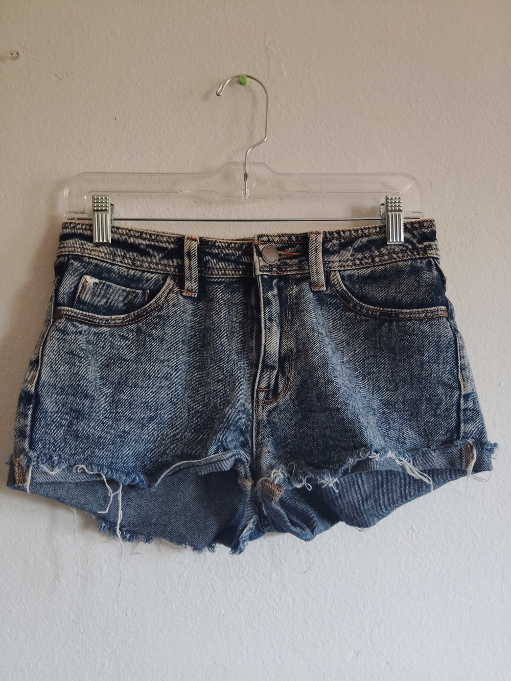 Modern Amusement Acid Wash Bow Pocket High Waisted Denim Shorts